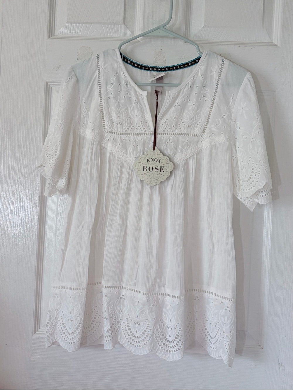 Knox Rose White Eyelet Boho Tunic Top Sz M